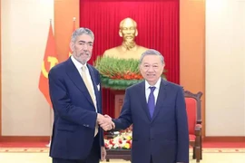 Le secrétaire général du Parti communiste du Vietnam To Lam (droite) et le secrétaire général du Mouvement de la gauche unie, ministre de la Politique d'intégration régionale de la République dominicaine. Photo : VNA