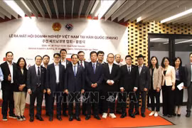 Le ministre Bui Thanh Son et des hommes d'affaires et des intellectuels vietnamiens en R. de Corée. Photo : VNA