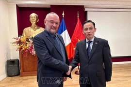 Le secrétaire du Comité central du Parti communiste du Vietnam et chef de sa Commission centrale des relations extérieures, Lê Hoai Trung (droite), a rencontré le 4 octobre à Paris le secrétaire international au sein du Parti socialiste de France, Dylan Boutiflat. Photo : VNA