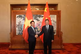 Le ministre vietnamien de l'Industrie et du Commerce Nguyen Hong Dien (gauche) a eu une entrevue le 30 septembre à Pékin avec le vice-Premier ministre chinois He Lifeng. Photo : VNA