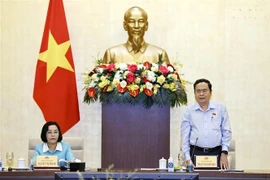 Le président de l'Assemblée nationale (AN) Tran Thanh Man travaille avec des commissions de l'AN. Photo : VNA