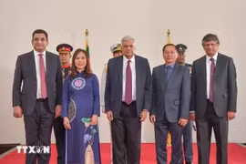 L’ambassadrice du Vietnam au Sri Lanka Trinh Thi Tam et le président sri lankais Ranil Wickremesinghe (centre). Photo: VNA