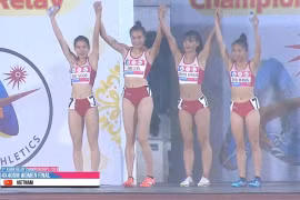 Quatre athlètes vietnamiennes remportent la médaille d'or dans l'équipe féminine de relais 4x400 m au Championnat asiatique de relais 2024 en Thaïlande le 21 mai. Photo : dangcongsan.vn