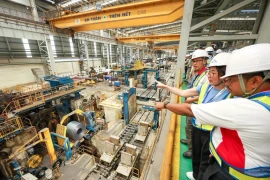 À l'usine de fabrication d'acier de Hoa Phat à Dung Quat (Photo : VNA)