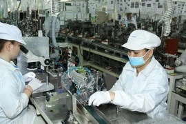 Fabrication de composants électroniques chez Nidec Sankyo Ltd Co., Ltd, basée au Japon, dans le parc de haute technologie de Saigon à Hô Chi Minh-Ville. (Photo : VNA)