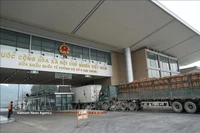 Les véhicules de marchandises sont dédouanés par le poste frontalier international de Kim Thanh à Lao Cai. Photo: VNA