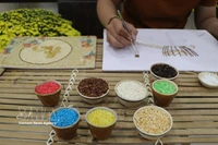 Ces tableaux sont méticuleusement composés à partir de grains de riz aux nuances variées. Photo : VNA