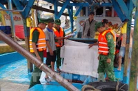 Les gardes-frontières de la province de Dông Thap inspectent et vérifient la conformité aux règles sur la pêche INN des bateaux avant leur sortie en mer. Photo : VNA