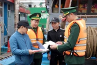 Les garde-frontières vulgarisent les règles sur la lutte contre la pêche INN aux propriétaires de beaux de pêche. Photo : VNA