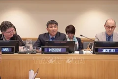 Le vice-ministre permanent des Affaires étrangères, Nguyen Minh Vu (au centre), chef de la délégation vietnamienne, a été élu à l’unanimité par les États membres de la Convention à la présidence de la SPLOS 35 (States Parties to the United Nations Convention on the Law of the Sea - SPLOS). Photo : VNA