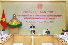 Le Premier ministre Pham Minh Chinh a prononcé un discours de clôture lors de la 18e réunion du Comité national de pilotage de la lutte contre la pêche illégale. Photo : VNA