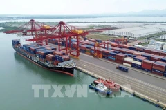 Un navire partenaire réceptionne un conteneur au poste d'amarrage n° 2 du port international de Chu Lai. Photo : VNA