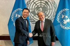 L'ambassadeur Dang Hoang Giang (gauche), chef de la mission permanente du Vietnam auprès des Nations Unies (ONU) et le secrétaire général de l'ONU, António Guterres. Photo : VNA