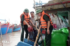 Les autorités aident les pêcheurs de la commune de Hai Thinh (Ninh Binh) à faire face au typhon. Photo: VNA