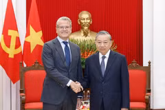 Le secrétaire général du Pari communiste du Vietnam (PCV) To Lam (à droite) reçoit dans l’après-midi du 18 novembre, à Hanoï, Vincent Clerc, directeur du groupe A.P. Moller - Maersk (Danemark). Photo : VNA