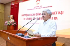 Dô Van Chiên, président du Comité central du Front de la Patrie du Vietnam (FPV) lancé un appel de soutien aux habitants touchés par le typhon n°10. Photo : VNA