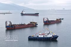 Vue de la zone où est mis en œuvre le projet global d'investissement et de construction du port à conteneurs de Lien Chieu. Photo: VNA
