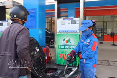 La station-service Tran Phu, dans le quartier de Nghia Lo, province de Quang Ngai, distribue de l’essence E10 aux clients. Photo: VNA