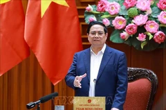 Le Premier ministre Pham Minh Chinh s'exprime lors de la réunion. Photo : VNA