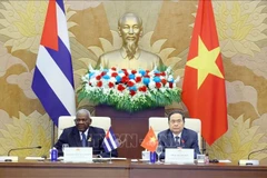 La deuxième réunion du Comité de coopération interparlementaire Vietnam–Cuba a eu lieu dans la matinée du 1er octobre à Hanoï sous la co-présidence du président de l’Assemblée nationale du Vietnam, Tran Thanh Man (droite), et son homologue de Cuba, Esteban Lazo Hernández. Photo : VNA