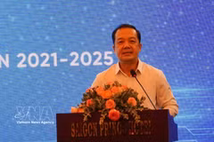 Le vice-ministre des Sciences et des Technologies Pham Duc Long prononce le discours de clôture de la conférence. Photo: VNA