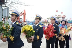 Des unités transportant des marchandises et des cadeaux du Têt vers l'île de Ly Son.Photo: VNA