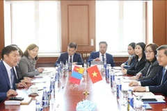 La délégation vietnamienne s'entretient avec celle de la Cour suprême de Mongolie. Photo: VNA