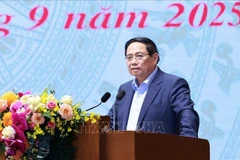 Le Premier ministre Pham Minh Chinh s'exprime lors de la réunion. Photo: VNA