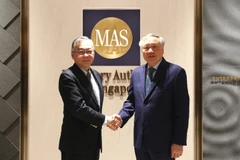 Le vice-Premier ministre permanentNguyen Hoa Binh (droite) et son homologue singapourien Gan Kim Yong, également ministre du Commerce et de l'Industrie et président de l'Autorité monétaire de Singapour. Photo: VNA