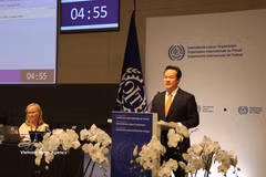L'ambassadeur Mai Phan Dung prononce un discours lors de la séance plénière de la 114e session de la Conférence internationale du Travail. Photo: VNA