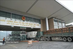 Les véhicules de marchandises sont dédouanés par le poste frontalier international de Kim Thanh à Lao Cai. Photo: VNA