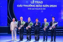 Le vice-Premier ministre Nguyen Chi Dung et Nguyen Truong Son, président du Fonds d'éducation et de formation Bao Son, président du groupe Bao Son prennnent une photo avec les lauréats du prix ​​Bao Son 2024. Photo : VNA