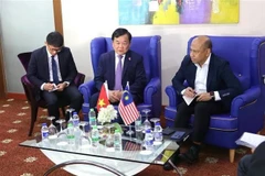 Le vice-ministre vietnamien de la Défense Hoàng Xuân Chiên (au miieu) rencontre le secrétaire général adjoint du ministère malaisien de la Défense Mohd Yani Bin Daud (à droite). Photo : VNA