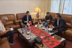 L'ambassadeur du Vietnam en Algérie, Trân Quôc Khanh répond à l'interview. Photo: VNA