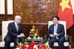 Le président de la République, Luong Cuong (à droite) reçoit l'ambassadeur de Finlande, Keijo Norvanto, venu prendre congé au terme de son mandat au Vietnam. Photo : VNA