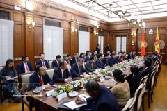  Le secrétaire général du Parti communiste du Vietnam et président de la République, Tô Lâm, s’est entretenu avec le président sri-lankais Anura Kumara Dissanayake dans la matinée du 8 mai, Photo : VNA