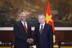 Le secrétaire général du Parti Tô Lâm (droite) rencontre le vice-président cubain Salvador Valdes Mesa. Photo: VNA