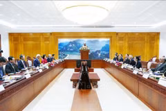 Entretien entre et le Comité lao pour la Paix et la Solidarité et la délégation du Comité vietnamien pour la Paix. Photo : VNA