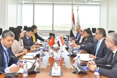 Lors de la séance de travail entre la vice-ministre vietnamienne de l’Industrie et du Commerce, Phan Thi Thang et le ministre et deux vice-ministres égyptiens de l’Investissement et du Commerce extérieur. Photo : moit.gov.vn
