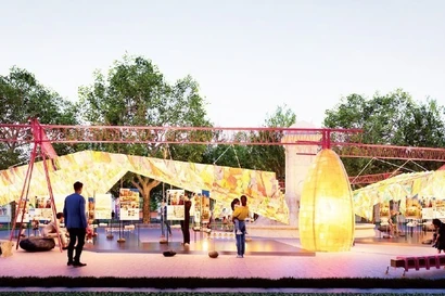 Une exposition originale réalisée à partir de papier "dó" traditionnel et de matériaux recyclés au jardin Dien Hong. Photo : nhandan.vn