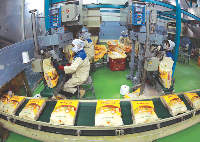 Emballage de riz pour l’exportation du groupe Lôc Troi dans la province d’An Giang (Sud).Photo : VNA/CVN 2.jpeg