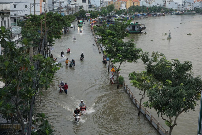 Une route inondée suite à de fortes pluies dans le 7e arrondissement à Hô Chi Minh-Ville. Photo : VNA/CVN 2.jpg