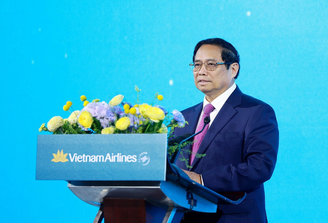 Le Premier ministre Pham Minh Chinh prend la parole lors de la cérémonie. Photo: VNA vol 2.jpg