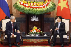 Le président Luong Cuong (droite) reçoit le président de la Douma d’État russe. Photo:VNA