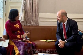 La vice-présidente de l’Assemblée nationale du Vietnam, Nguyen Thi Thanh, et le vice-président du Sénat, Loïc Hervé. Photo; VNA