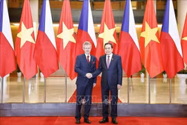 Le président du Sénat de la République tchèque, Milos Vystrcil (gquche) et le président de l’Assemblée nationale, Trân Thanh Mân. Photo: VNA