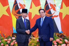 Le Premier ministre Pham Minh Chinh (droite) et le sultan de Brunei Darussalam, Haji Hassanal Bolkiah. Photo: VNA