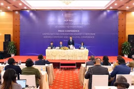 Vue de la conférence de presse sur l’ouverture à la signature de la Convention des Nations Unies contre la cybercriminalité (Convention de Hanoi), à Hanoi, le 8 octobre. Photo : VNA