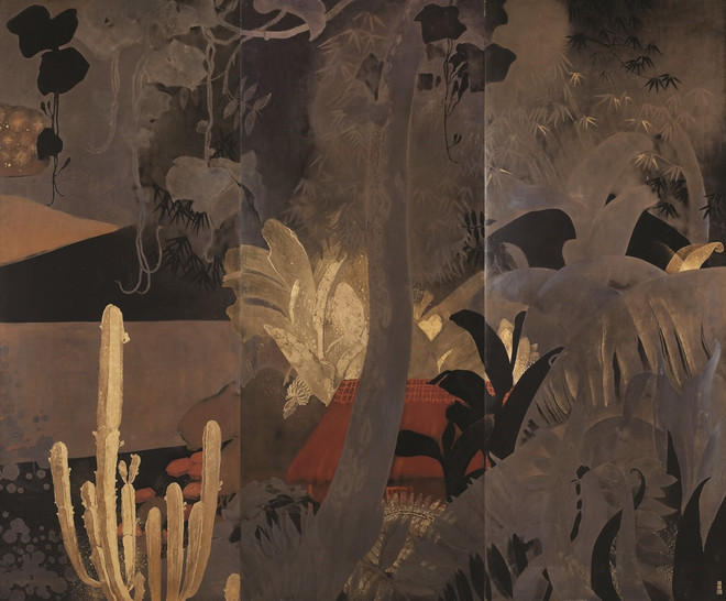 Lê Phô, Paysage du Tonkin - Hanoi, entre 1932 et 1934. Paravent en trois panneaux de bois laqué. Photo: Sotheb'ys/Cernuschi Lê Phô.jpg