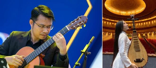Le guitariste vietnamien Vu Hiên et à l’artiste de luth piriforme Phan Thuy. Photo: Comité organisateur Vũ Hiển.webp